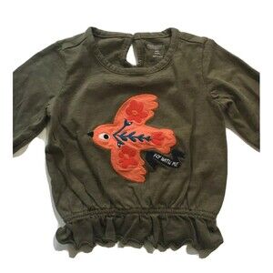 Gymboree Baby Fly With Me Bird Embroidered Boho Shirt 6-12 Months Ruffles